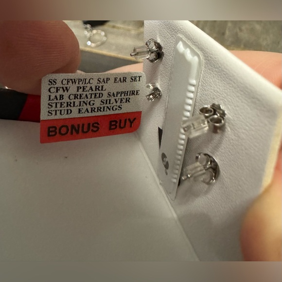 Lab Created White Sapphire and Cultured Freshwater Pearl 2 Pair 925 Earring - Picture 3 of 5